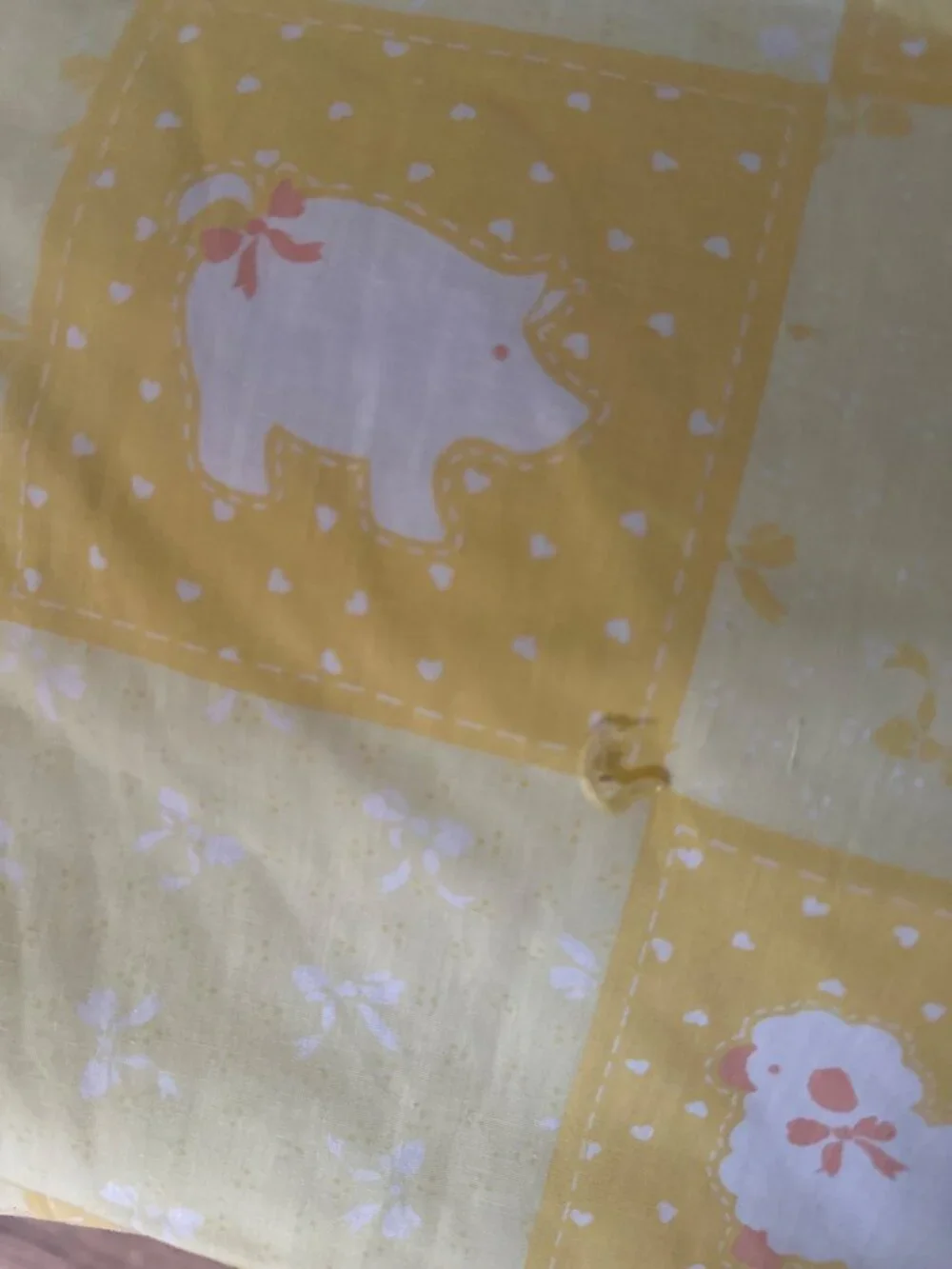 Handmade Baby Quilt Yellow Patchwork Lamb Bunny Swan Nursery Fleece Blanket